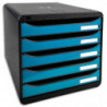 EXACOMPTA Module de classement 5 tiroirs. Coloris Noir/Turquoise glossy. Dim : L27,8 x H26,7 x P34,7 cm.