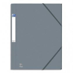 OXFORD Chemise 3 rabats et élastique EUROFOLIO PRESTIGE carte grainée 7/10e,600g.Pour format A4. Gris