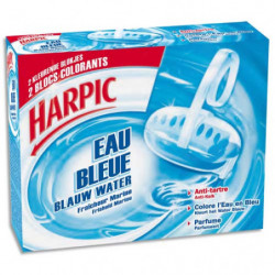 HARPIC Boîte de 2 Blocs pour cuvettes, colore l'eau en Bleu, action anti-tartre, fraîcheur marine