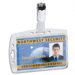 DURABLE Boîte 25 Porte-badges 1 carte de sécurité format portrait ou paysage+clip+encoche - Transparent