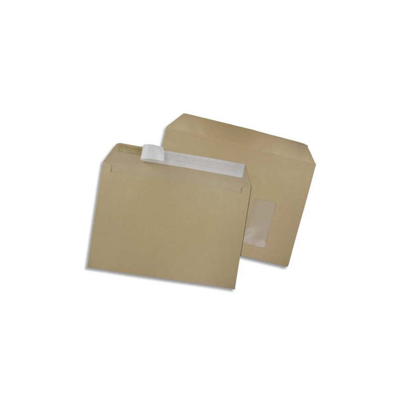 GPV Boîte de 250 enveloppes kraft brun auto-adhésives 90g format C4 avec fenêtre 50x100mm