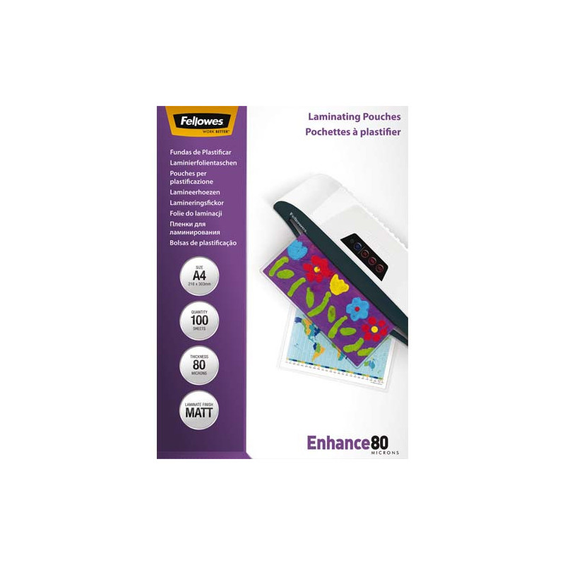 FELLOWES Pack de 100 pochettes A4 80 microns Mat 5452103