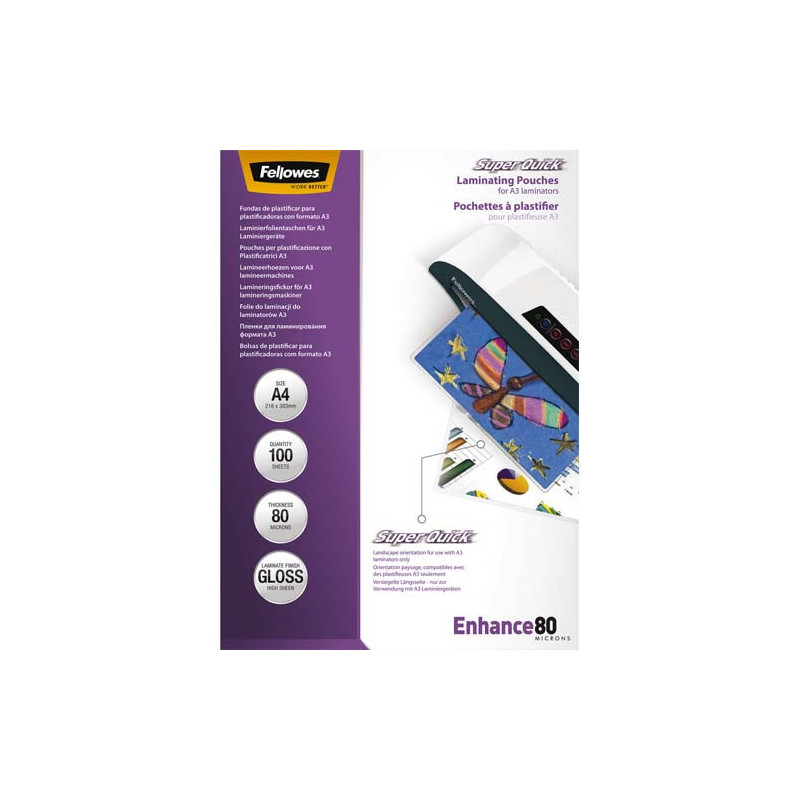 FELLOWES Pack de 100 pochettes SuperQuick A4 80 microns 5440001