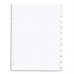 PERGAMY Jeu 12 intercalaires numériques 1-12 polypropylène format A4. Coloris Blanc