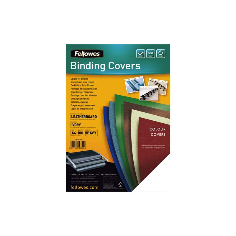 FELLOWES Boîte de 100 plats de couvertures grain cuir A4 Ivoire FSC 5370004