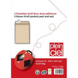 PLEIN CIEL Paquet de 10 pochettes kraft brun 90g C5 162x229 mm auto-adhésives 698