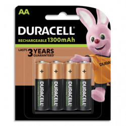 DURACELL Piles Rechargeables AA 1300 Mah, lot de 4 piles