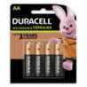 DURACELL Piles Rechargeables AA 1300 Mah, lot de 4 piles