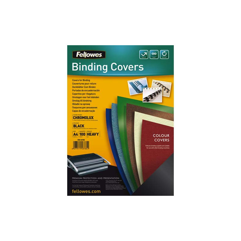 FELLOWES Boîte de 100 plats de couvertures chromolux A4 Noir 5378504