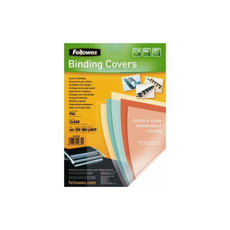 FELLOWES Boîte de 100 plats de couvertures PVC A4 180 microns 5375901