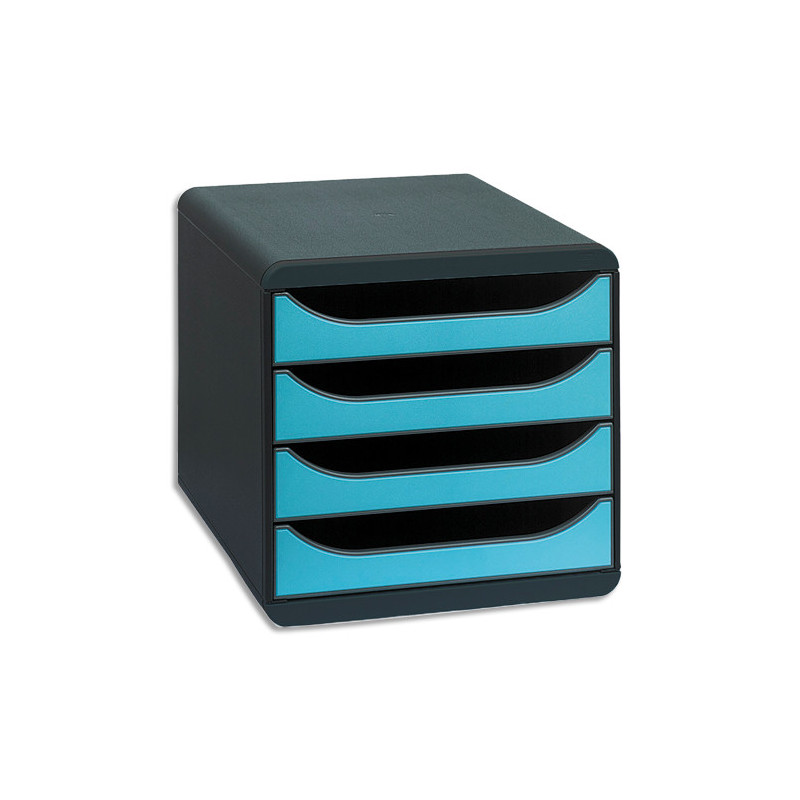 EXACOMPTA Module classement Big Box 4 tiroirs Noir/Bleu turquoise en PS format A4+ L27,8xH26,7xP34,7 cm