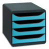 EXACOMPTA Module classement Big Box 4 tiroirs Noir/Bleu turquoise en PS format A4+ L27,8xH26,7xP34,7 cm