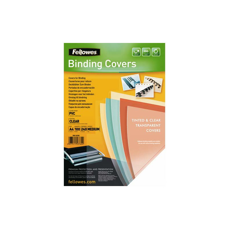 FELLOWES Boîte de 100 plats de couvertures PVC A4 240 microns 53762