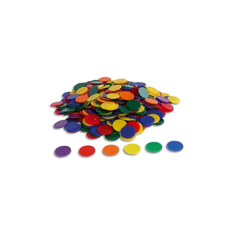 OZ INTERNATIONAL Lot de 500 jetons opaques en plastique, Diamètre 2,5 cm, 6 couleurs assorties