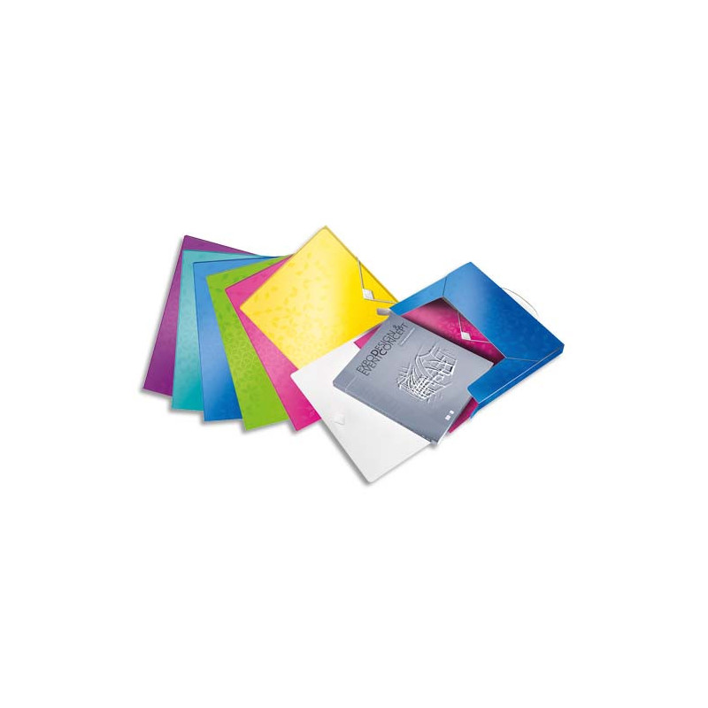 LEITZ Boîte de classement WOW, A4, PP, 3 cm, fermeture par élastique, assorti de couleurs