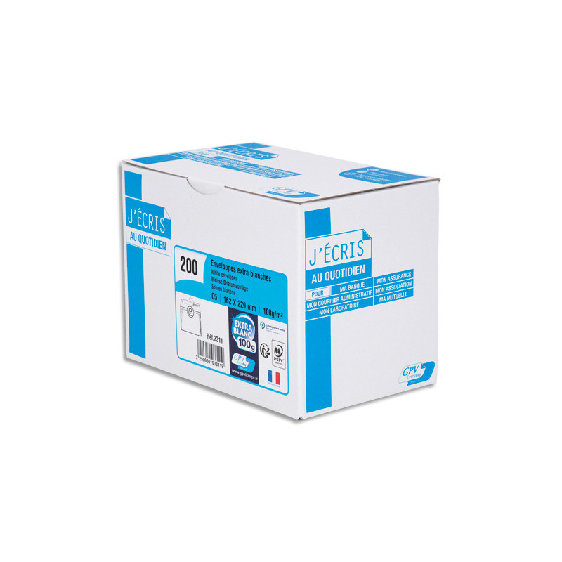 GPV Boîte de 200 enveloppes C5 162x229mm 100g Blanches auto-adhésives PEFC
