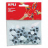 APLI Sachet de 100 yeux adhésifs ronds Noir sans cil diamètres assortis