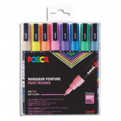 UNI POSCA Pochette de 8 marqueurs peinture. Pointe fine de 0,9 à 1,8 mm (PC3M). Couleurs assorties