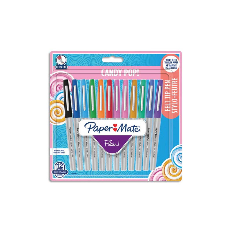PAPERMATE Blister 12 Stylos feutre Flair Ultra Fine. Assortis Candy Pop