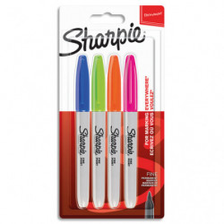 SHARPIE Blister de 4 marqueurs Sharpie Fine assortis fun (Orange, Lime, Turquoise, Magenta). Pte fine
