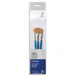 WINSOR & NEWTON Set de Pinceaux Cotman x3 rond 2/ lavis plat 6MM/ éventail 4