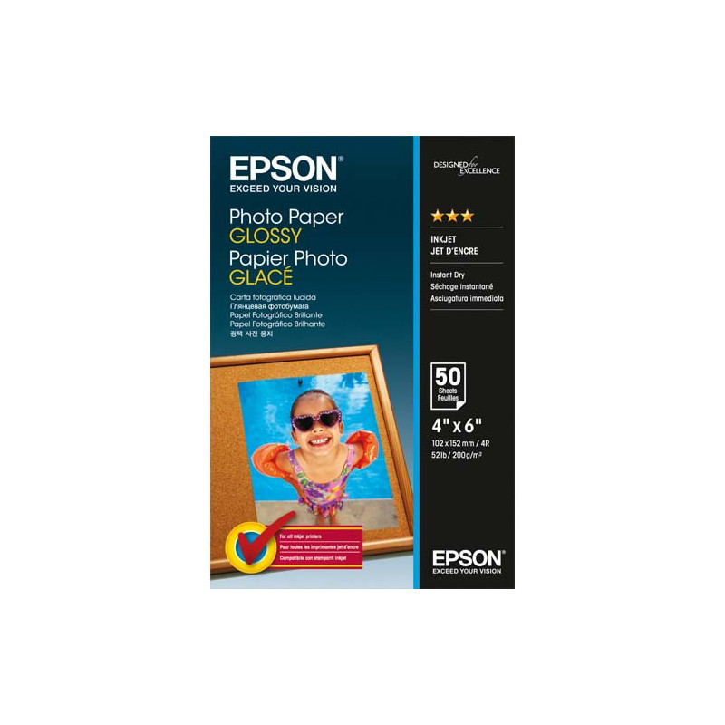 EPSON Boîte de 50 feuilles papier photo Jet d'encre glossy 10 x 15 200g C13S042547