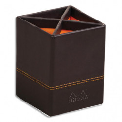 RHODIA Pot à crayons Rhodiarama en simili cuir italien, 4 cmpts. Dim (lxhxp) 8x11x8 cm. Coloris Black