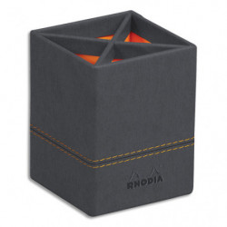 RHODIA Pot à crayons Rhodiarama en simili cuir italien, 4 cmpts. Dim (lxhxp) 8x11x8 cm. Coloris Titane
