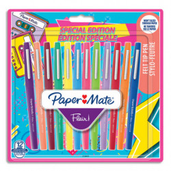 PAPERMATE Blister de 12 feutres d'écriture Flair Original, pointe moyenne 0,7 mm Retro 90's assortis
