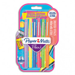 PAPERMATE Blister de 6 feutres d'écriture Flair Original, pointe moyenne 0,7 mm Retro 90's assortis