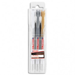 EDDING Etui de 3 Roller à encre gel 2185, largeur de trait de 0,7 mm. Couleurs or, argent et blanc.