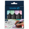 SCHNEIDER Pochette de 4 surligneurs Job pointe biseautée. Tracé de 1 à 5 mm. Couleurs assorties