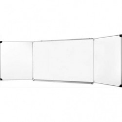 ULMANN Tableau triptyque en acier émaillé Blanc, crochets porte-cartes, porte-accessoires, Ft L400xH120cm