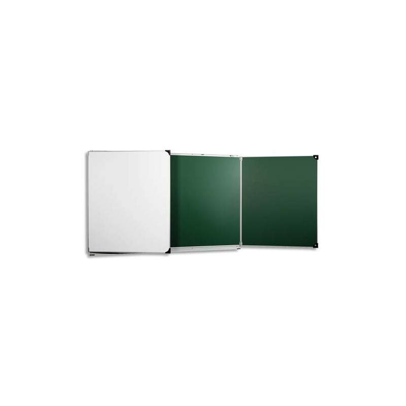 ULMANN Tableau triptyque en acier émaillé Vert Blanc, crochets, porte-accessoires, Ft L400 x H120 cm