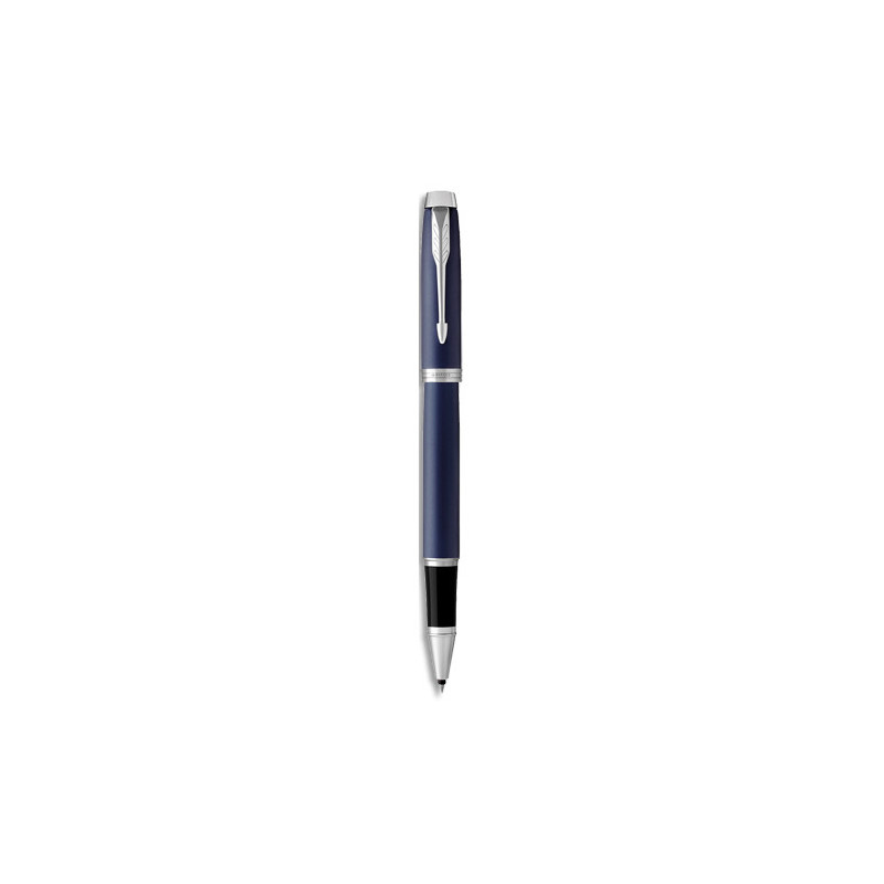 PARKER Stylo roller IM Bleu royal attributs chromés. Pointe fine. Encre Noire.