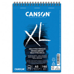CANSON Bloc 30 feuilles de dessin XL MIXED MEDIA, A5 160 grammes, spirale sur le petit côté