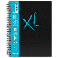 CANSON Carnet de 34 feuilles XL BOOK AQUARELLE. Format A5, 300 grammes, grain fin. Spirale grand côté