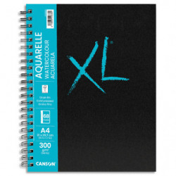 CANSON Carnet de 34 feuilles XL BOOK AQUARELLE. Format A4, 300 grammes, grain fin. Spirale grand côté