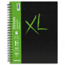 CANSON Carnet de 60 feuilles XL BOOK DESSIN. Fomat A4, 160 grammes, grain léger. Spirale grand côté