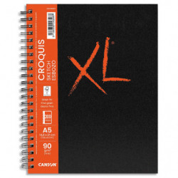 CANSON Carnet de 100 feuilles XL BOOK CROQUIS. Format A5, 90 grammes, grain léger. Spirale grand côté