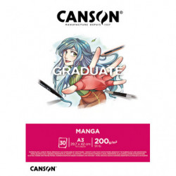 CANSON Bloc de 30 feuilles GRADUATE Manga. A3, 200gr. Blanc, lisse et résistant aux gommages et grattages