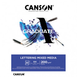 CANSON Bloc 20 feuilles GRADUATE LETTERING MIXED MEDIA. A4, 200gr. Blanc naturel. Surface soyeuse