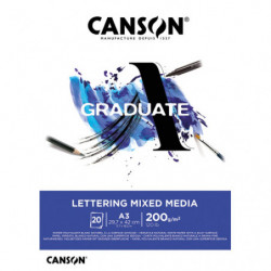 CANSON Bloc 20 feuilles GRADUATE LETTERING MIXED MEDIA. A3, 200gr. Blanc naturel. Surface soyeuse