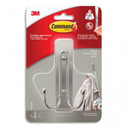 COMMAND Crochet double adhésif 3M grand en métal nickel - poids supporté 1,8kg - s'enlève sans trace