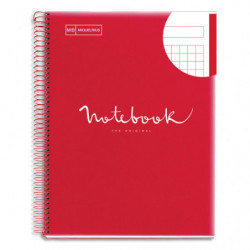 MIQUELRIUS Cahier polypropylène spirale EMOTION 21x29,7cm 160 pages 90g 5x5. Coloris rouge