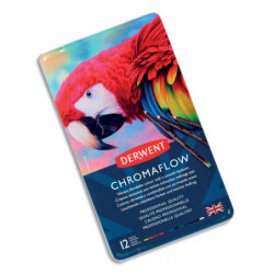 DERWENT Boîte métal ''CHROMAFLOW'' de 12 crayons de couleurs. Application lisse et veloutée. Mine de 3,5