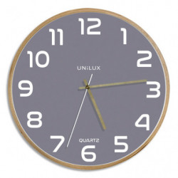 UNILUX Horloge murale Baltic, cadre en bois. Fonctionne avec 1 pile AA fournie. Diamètre 31,5 cm. Grise