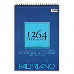FABRIANO Bloc 1264 Multi-tech. 30 feuilles A3. Papier blanc naturel grain moy 300g.Spirale sur la largeur