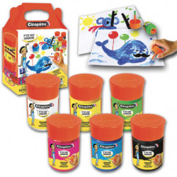 CLEOPATRE Lot de 6 p'tit pots de goua 50ml avec pinceau et entonnoir intégré (blc, jne, rge, vrt, bl, n)