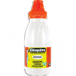 CLEOPATRE Pot de gouache Nefertari blanche 250 ml x 8, dès 3 ans, avec pinceau et entonnoir intégré